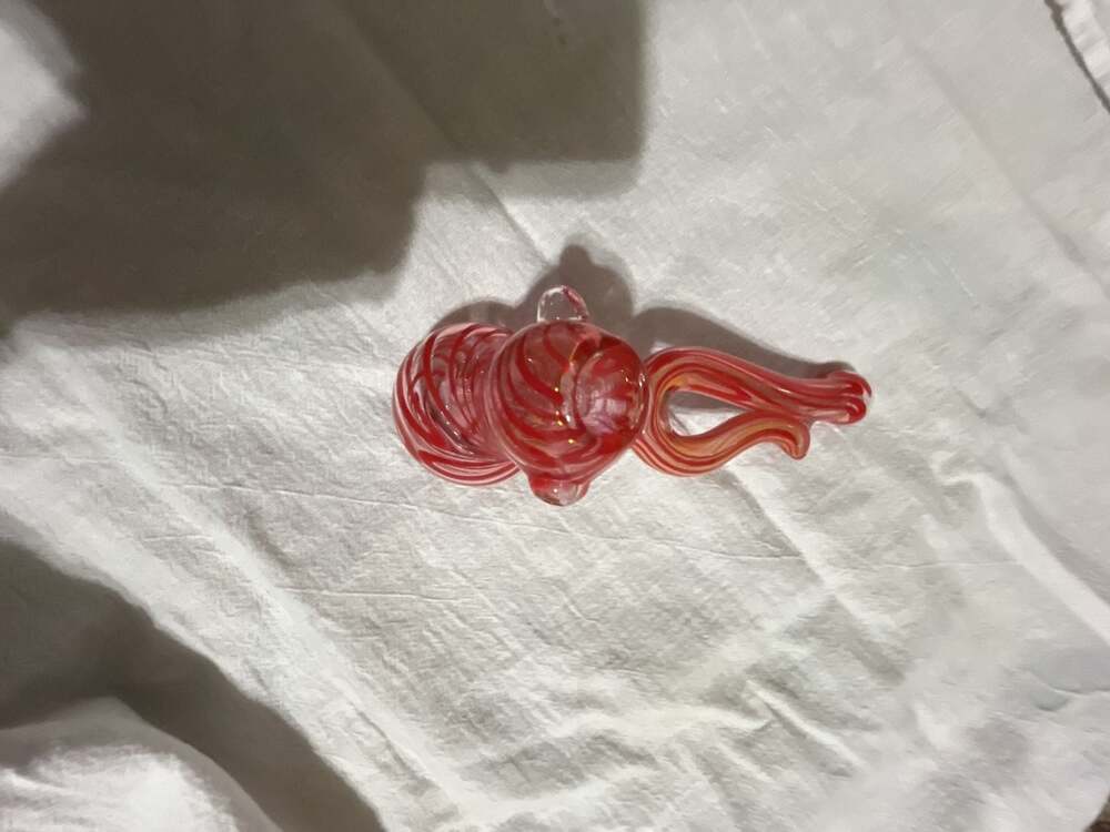 Hand-Blown Red and White Swirl Glass Hammer Style Piece